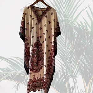 Vintage boho kaftan cream, red, black accents